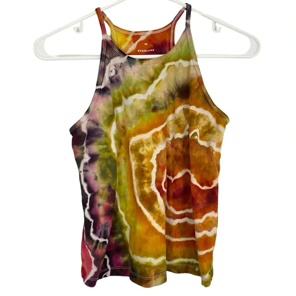 Everlane Geode Tie Dye Tank Top Shirt Womens XXS XS Chartreuse Organic Cotton - Picture 1 of 11